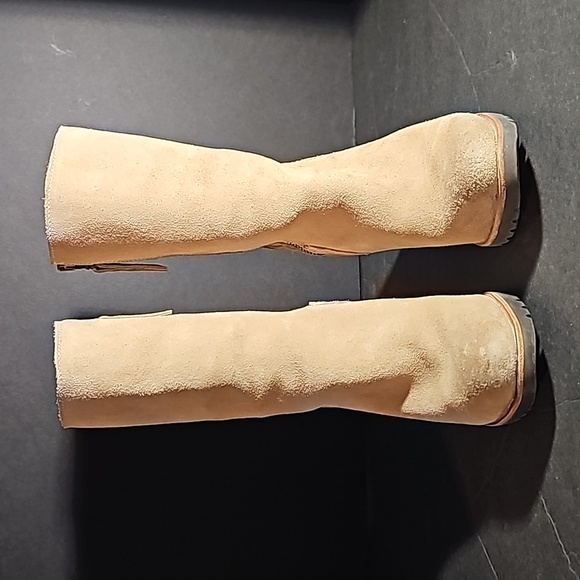 Sorel Suede Wedge Boots w/side zippers Size 7 VGUC Camel & Tan Rubber Tread - Picture 4 of 11